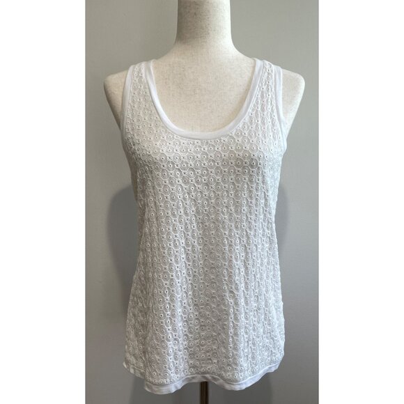 J.Crew Eyelet Lace Tank Top Womens S White Modal Cotton Blend Cottage Core - Picture 1 of 6